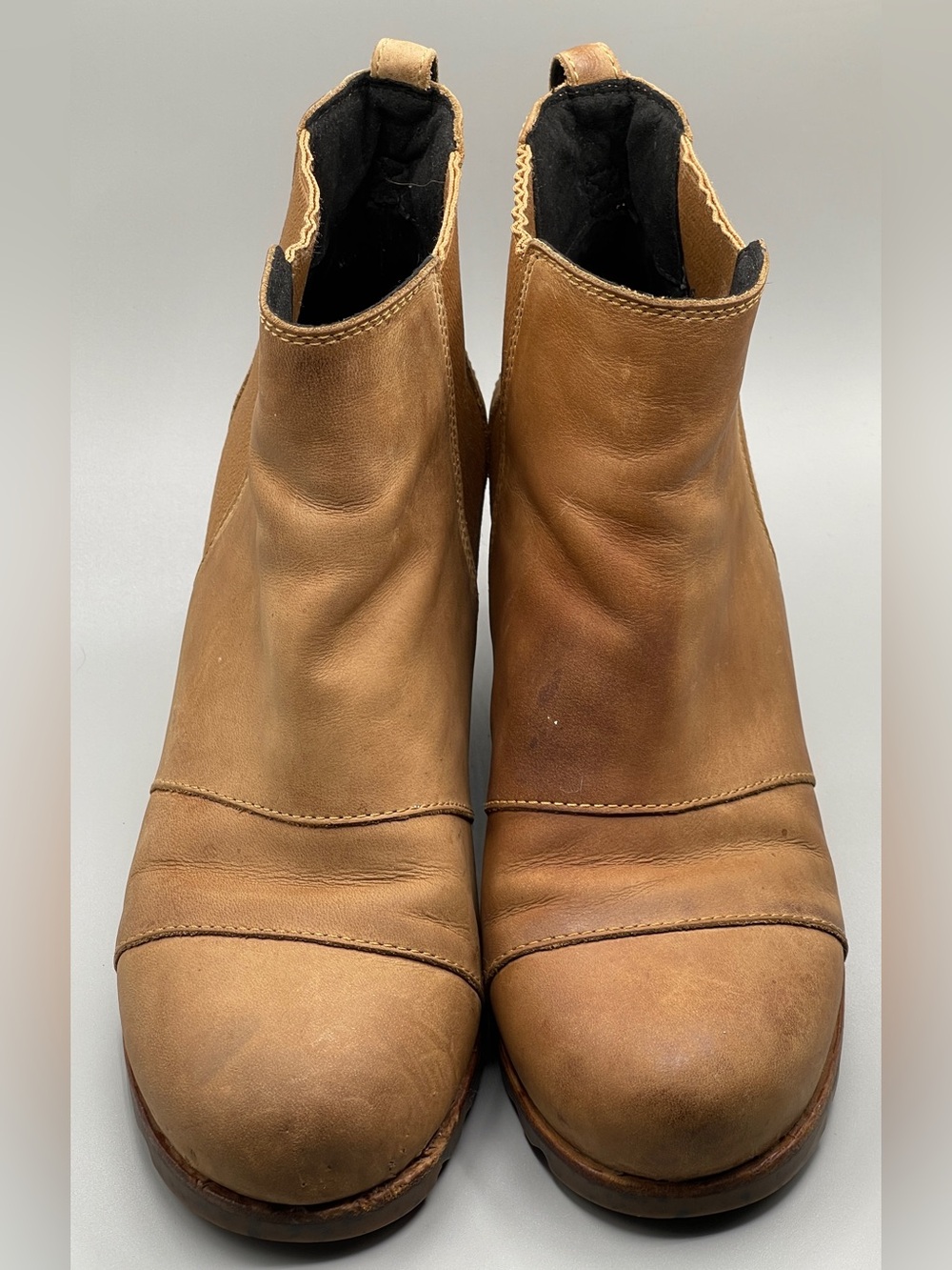 Sorel Lea Joan of Arctic Boots Women's 8 Tan Brown Leather Hidden Wedge Booties